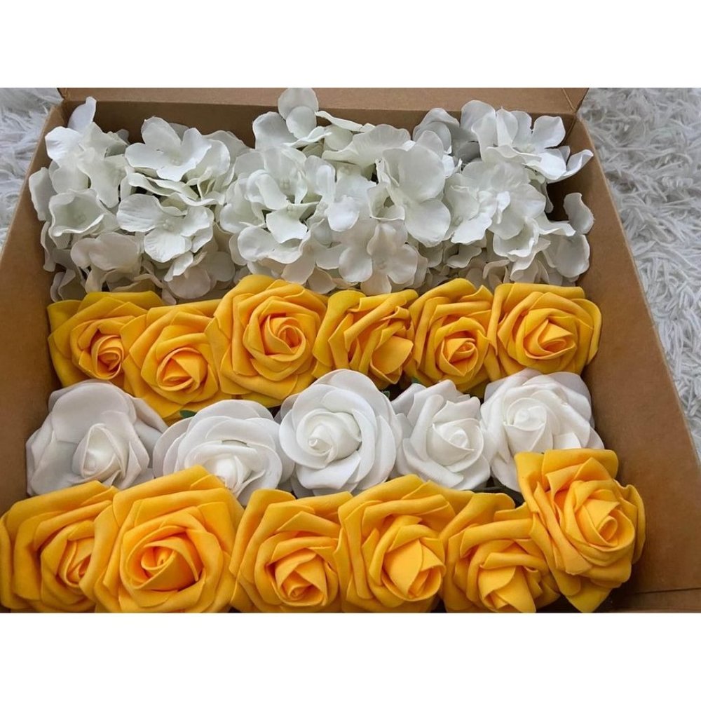 20 Count | White Hydrangeas Yellow Roses Bouquet Centerpiece Wedding Flowers